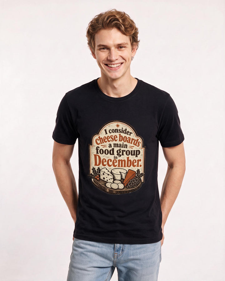 Christmas Men's Black T-Shirt - I consider cheese boards a main food product image 3