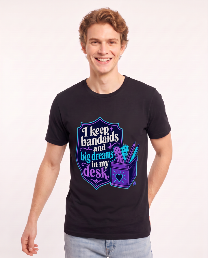 Teacher Gift Men's Black T-Shirt - I keep bandaids and big dreams in product image 3