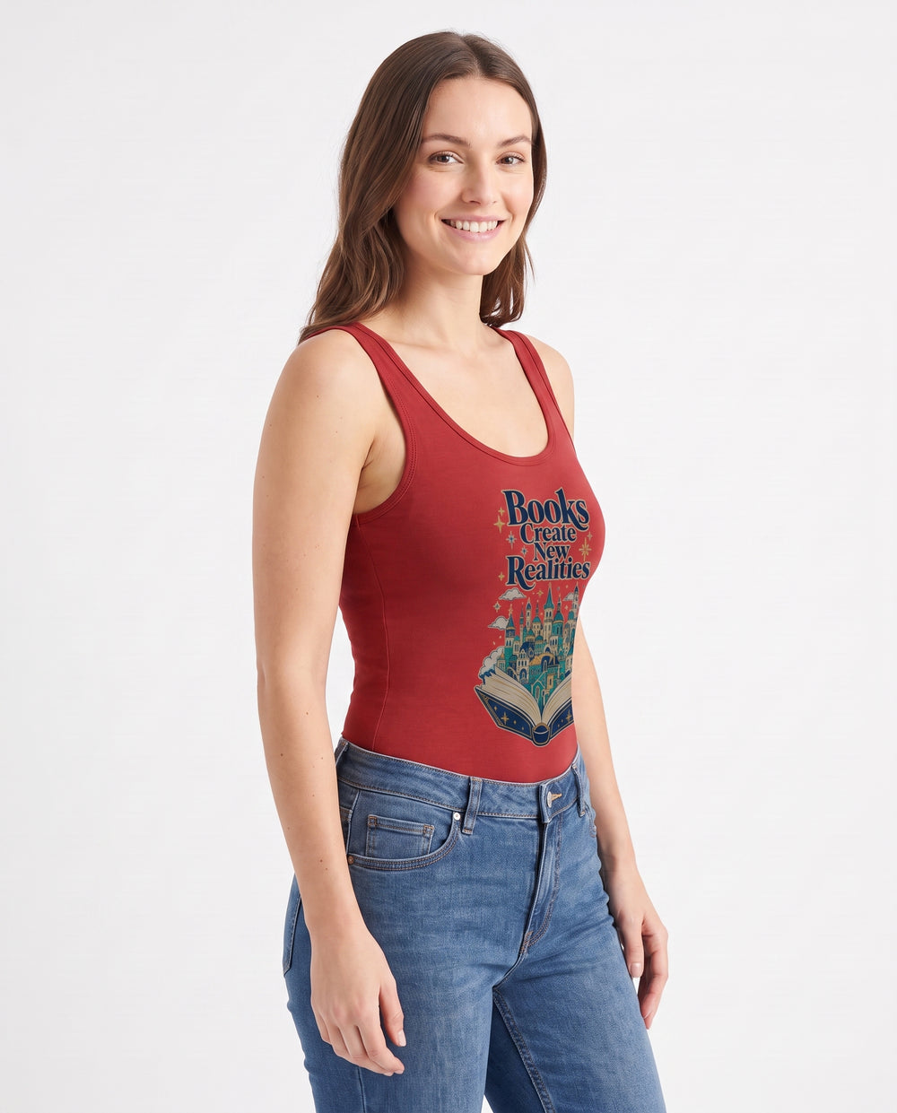 Books Create New Realities Sleeveless Tank Bodysuit mockup 2