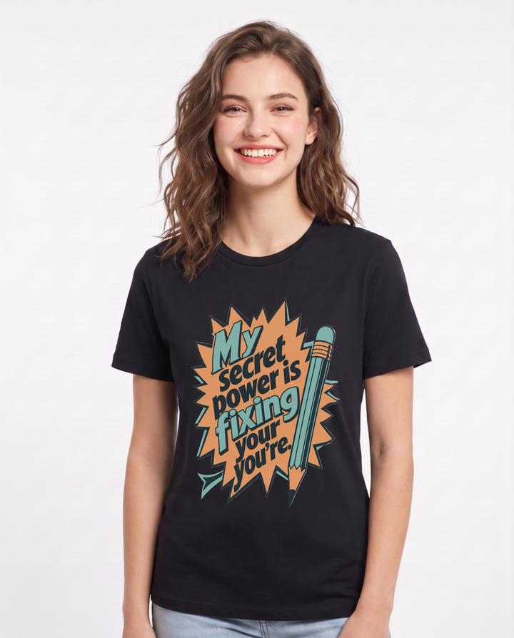 Teacher Gift Women's Black T-Shirt - My secret power is fixing your product image 1