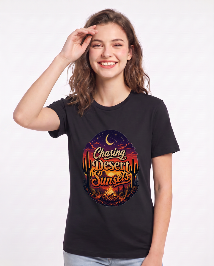 Chasing Desert Sunsets Women's Black T-Shirt product image 1