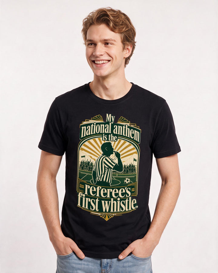 Patriotic Men's Black T-Shirt – My national anthem is the referee's first whistle product image 3