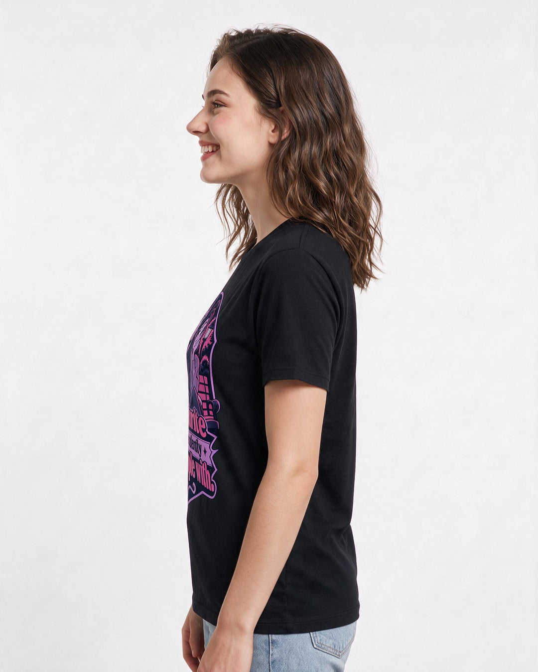 Couples Black T-Shirt for Women – Everyday Expression Graphic Tee product image 2
