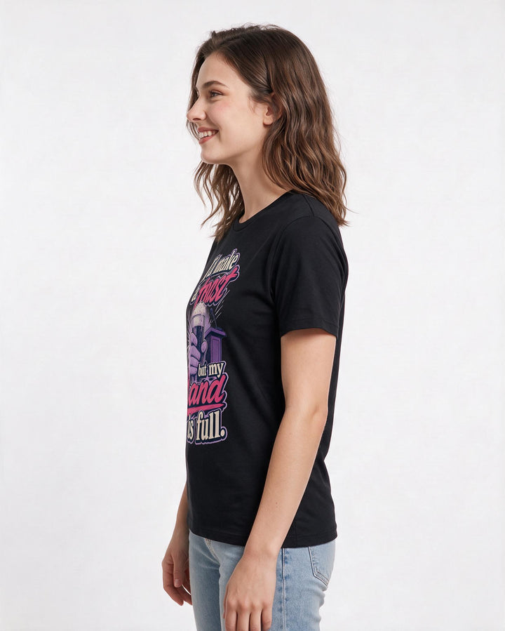 Funny Beer Women's Black T-Shirt – I'd make a toast but my hand is full product image 2