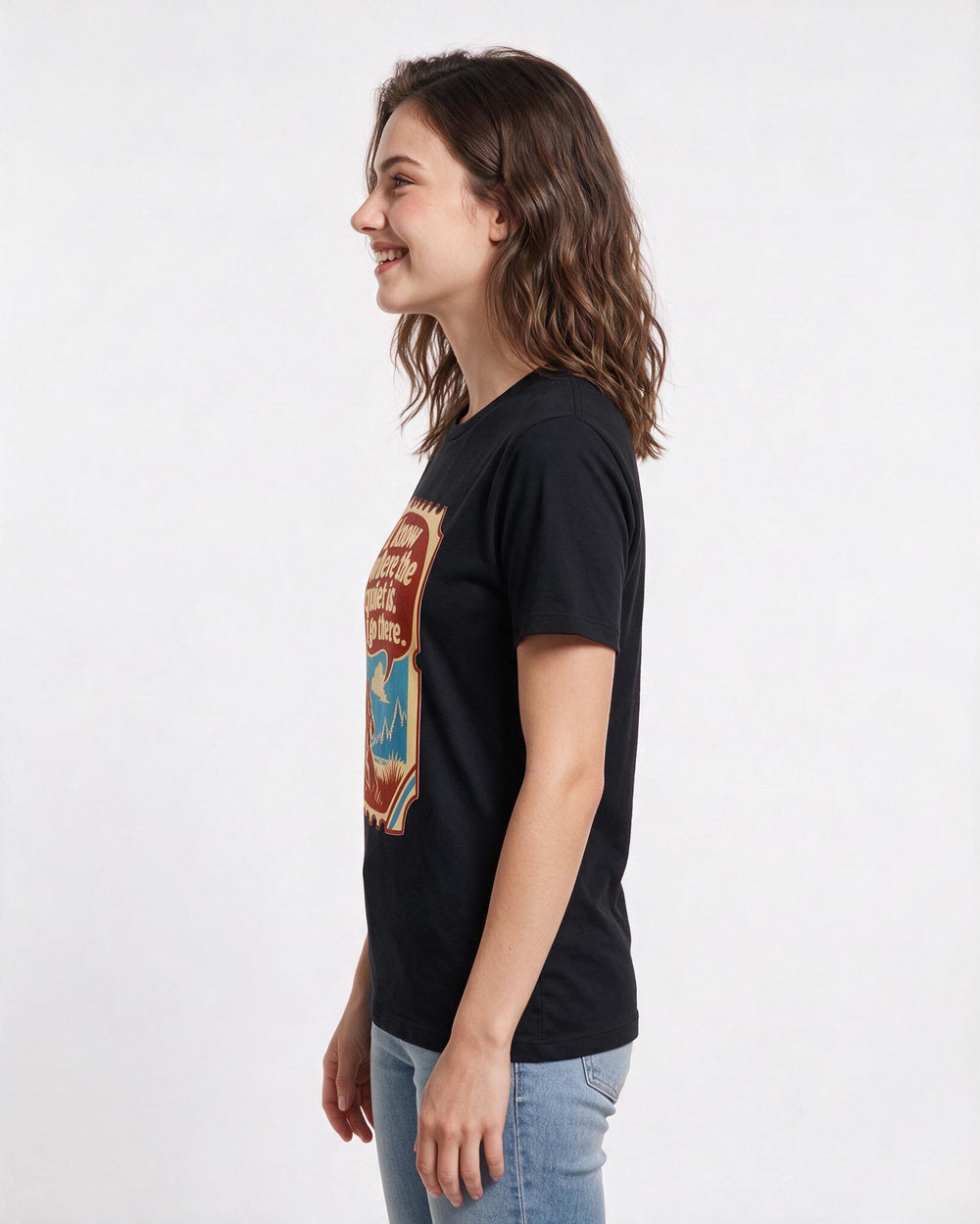 Hunting Women's Black T-Shirt - I know where the quiet is. I go there. product image 2