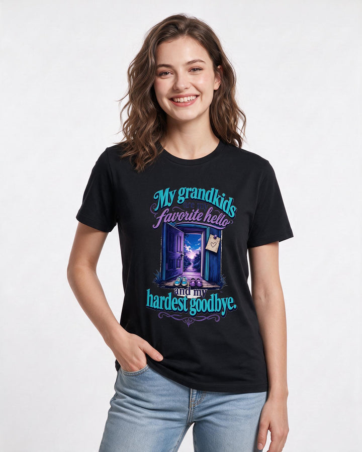 Mom Women's Black T-Shirt – My grandkids are my favorite hello and my hardest goodbye product image 3