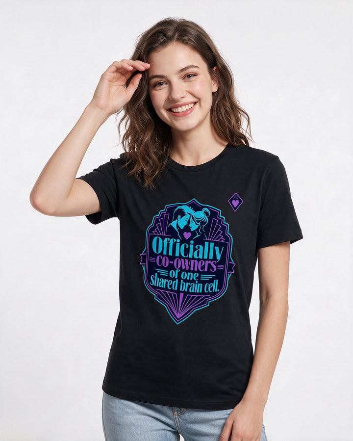 Couples Women's Black T-Shirt - Officially co-owners of one shared product image 3