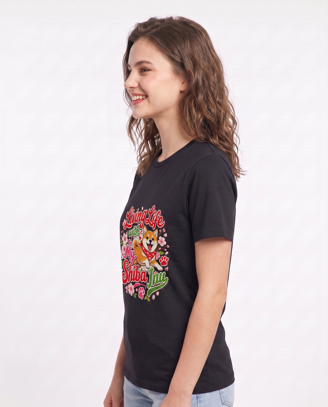 Living Life with My Shiba Inu Women's Black T-Shirt product image 3