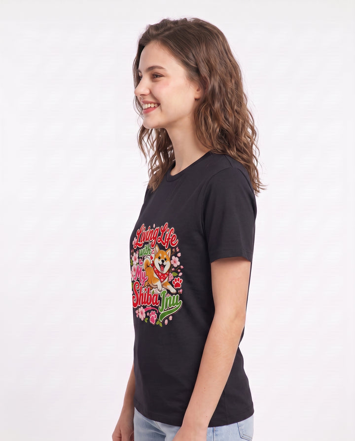 Living Life with My Shiba Inu Women's Black T-Shirt product image 3