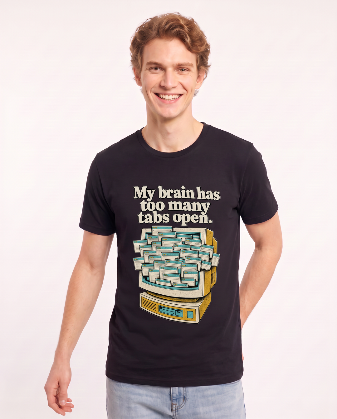 My brain has too many tabs open. - Men's Black T-Shirt product image 1