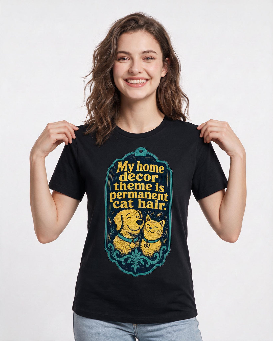 Graphic Women's Black T-Shirt - My home decor theme is permanent cat product image 3