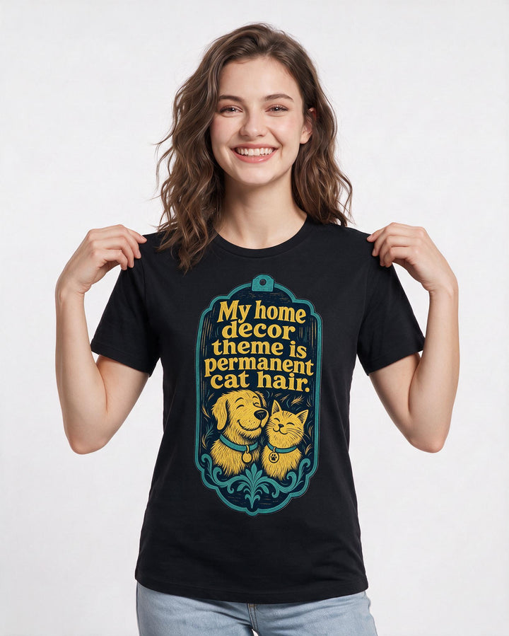 Graphic Women's Black T-Shirt - My home decor theme is permanent cat product image 3