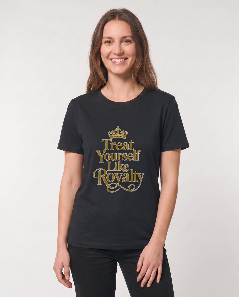 Treat Yourself Like Royalty Black T-Shirt mockup 3