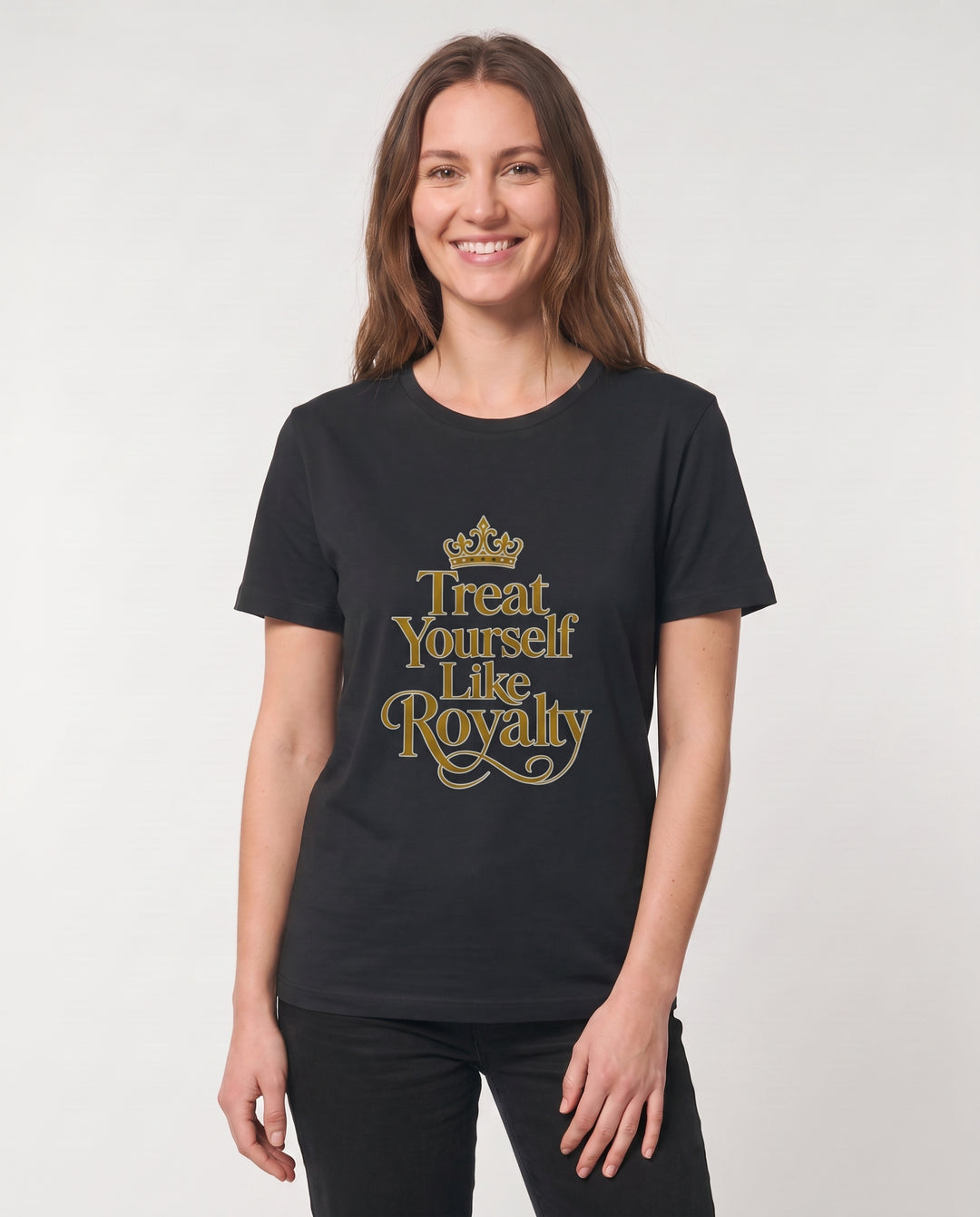 Treat Yourself Like Royalty Black T-Shirt mockup 3
