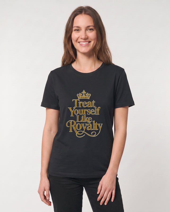 Treat Yourself Like Royalty Black T-Shirt mockup 3