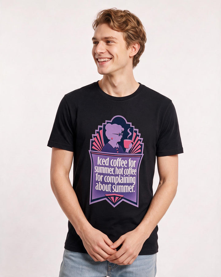 Graphic Men's Black T-Shirt - Iced coffee for summer, hot coffee for product image 3