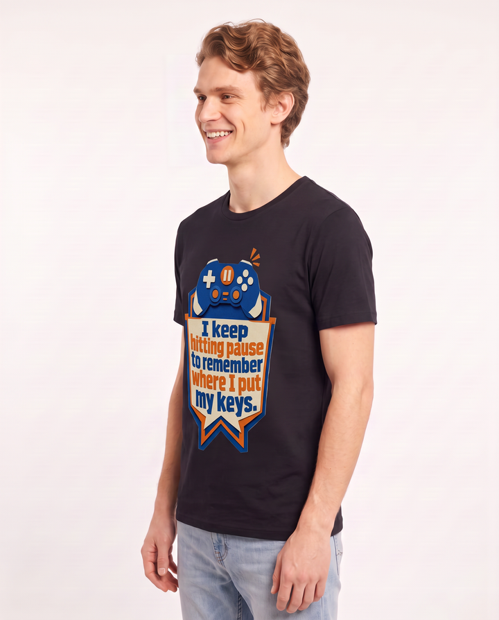 Gaming Men's Black T-Shirt - I keep hitting pause to remember where I product image 2