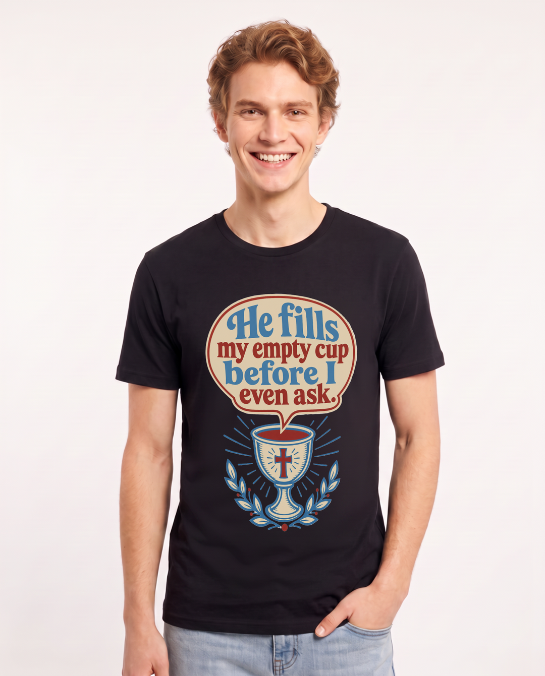 Graphic Men's Black T-Shirt - He fills my empty cup before I even ask. product image 1