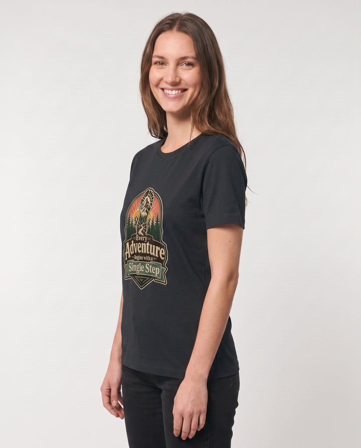 Every Adventure Begins With A Single Step Black T-Shirt mockup 2