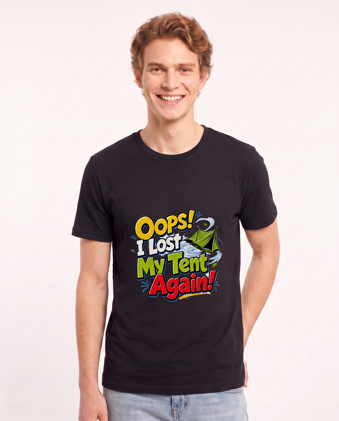 Oops! I Lost My Tent Again! Men's Black T-Shirt product image 1