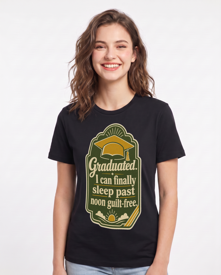 Graduation Gift Women's Black T-Shirt - Graduated. I can finally sleep product image 1