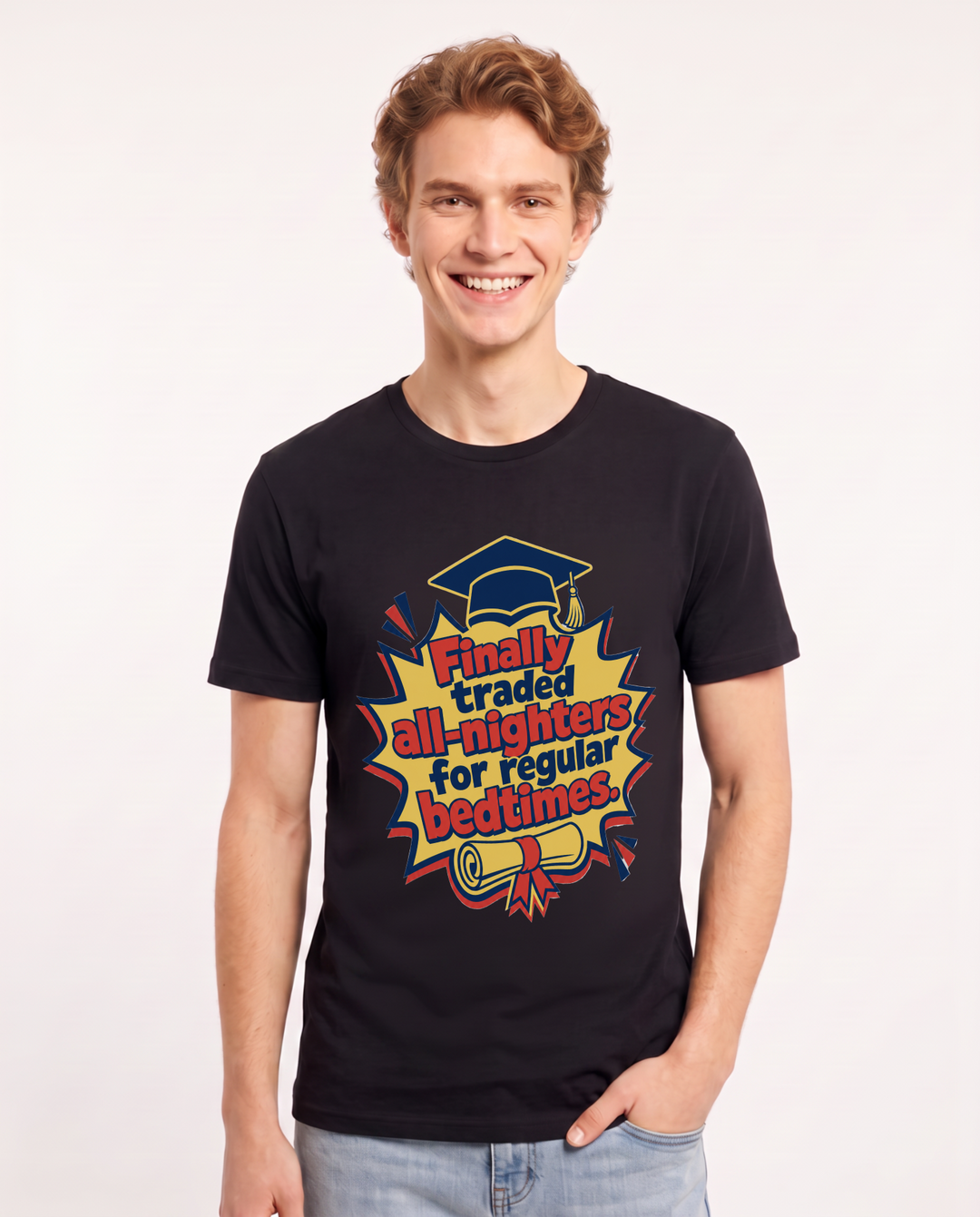 Graduation Gift Men's Black T-Shirt - Finally traded all-nighters for product image 1