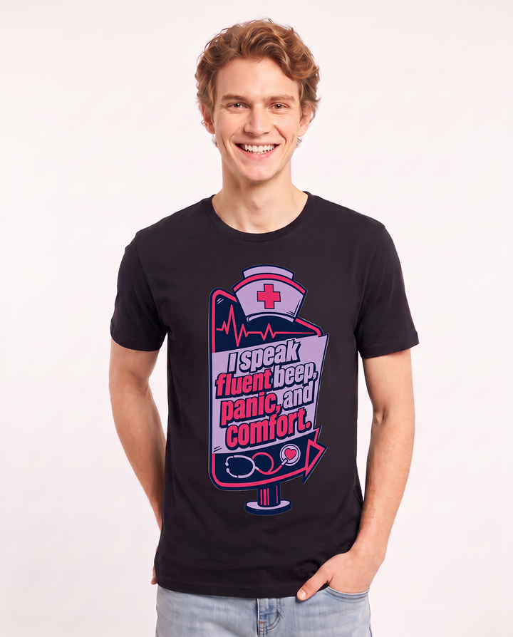 Nurse Gift Men's Black T-Shirt - I speak fluent beep, panic, and product image 3