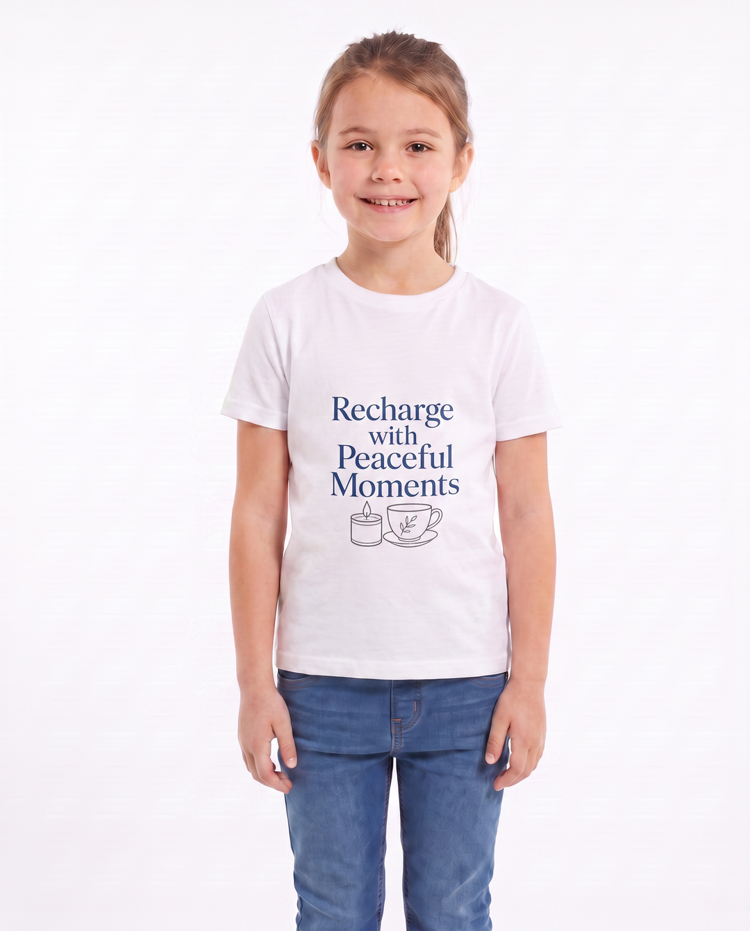 Recharge With Peaceful Moments White T-Shirt mockup 3