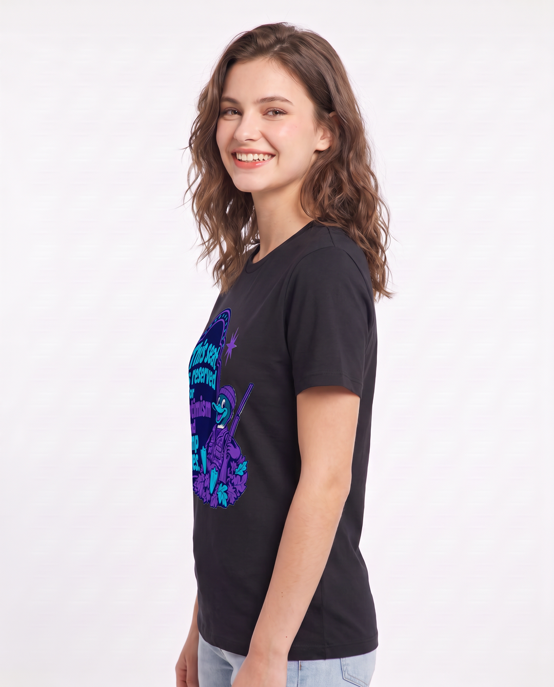 Hunting Women's Black T-Shirt - This seat is reserved for optimism and product image 2