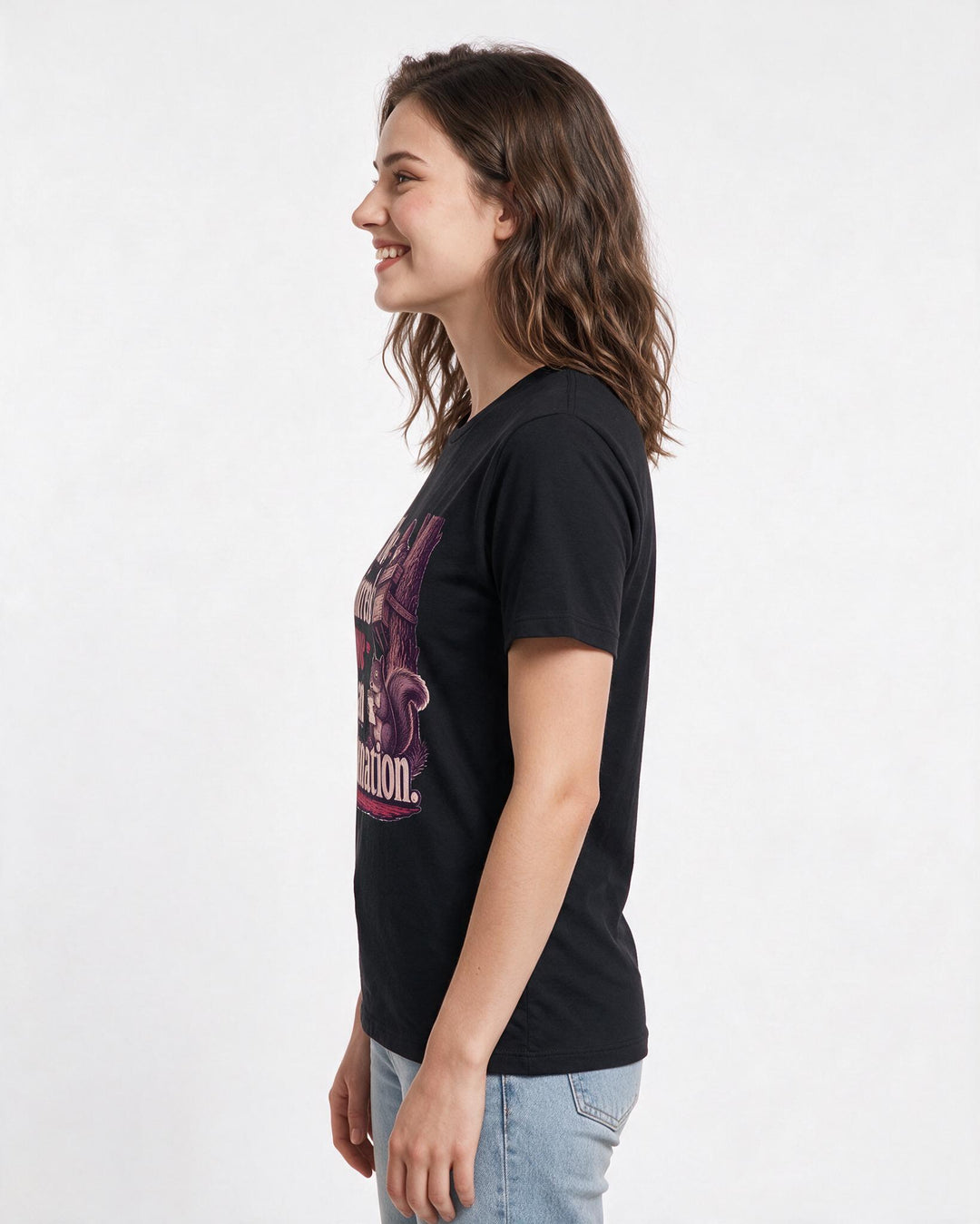 Hunting Women's Black T-Shirt – The squirrels owe me an explanation. product image 2