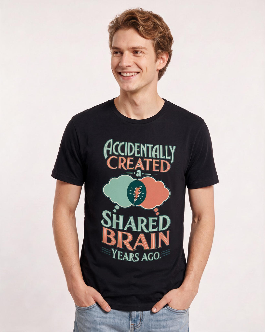 Couples Men's Black T-Shirt – Accidentally created a shared brain product image 3