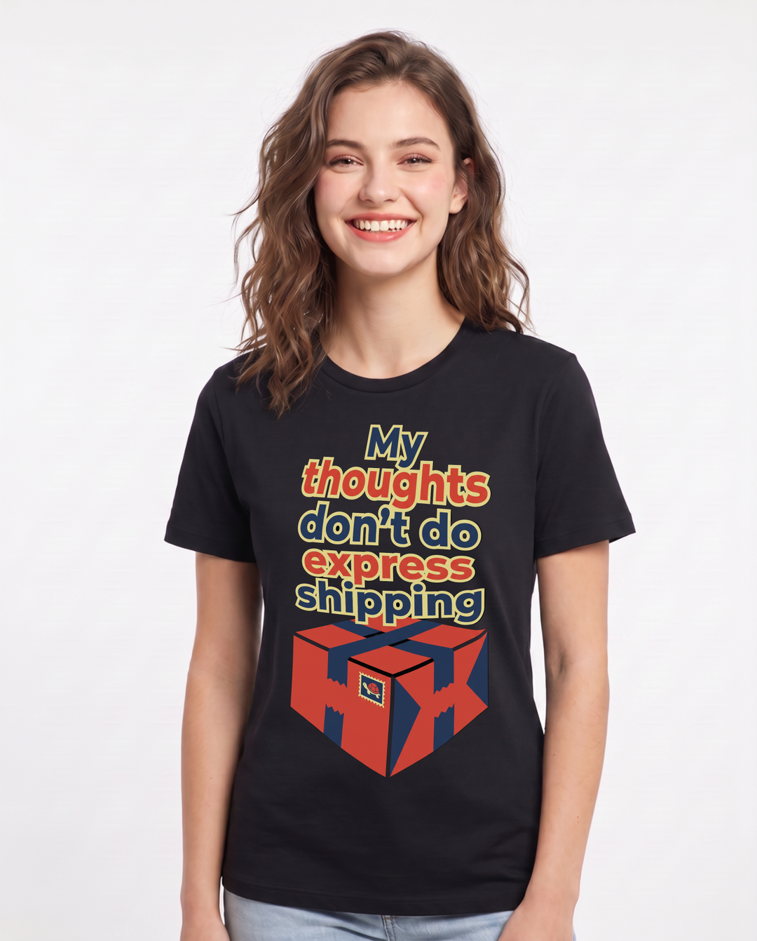 Neurodiversity Women's Black T-Shirt – My thoughts don't do express shipping product image 1