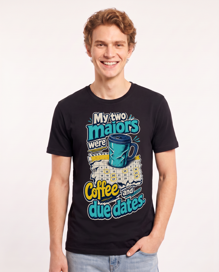 Graduation Men's Black T-Shirt – My two majors were coffee and due dates. product image 1