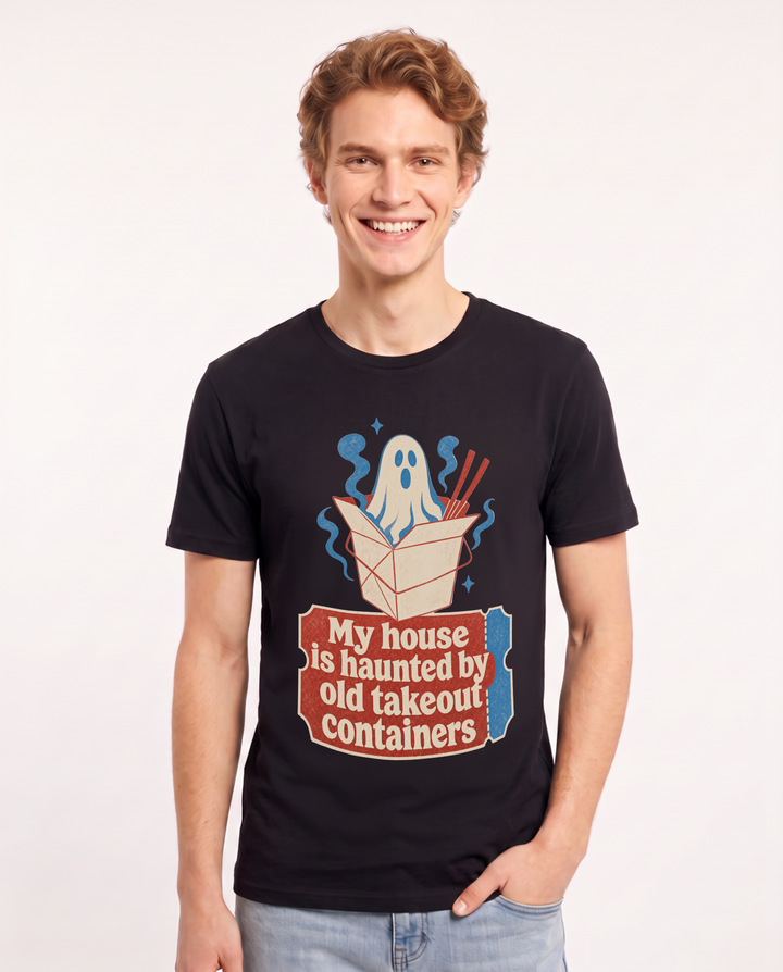 Halloween Men's Black T-Shirt - My house is haunted by old takeout product image 1