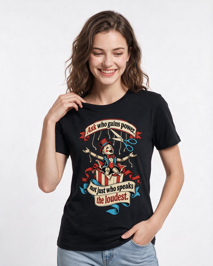 Political Statement Black T-Shirt for Women – Everyday Expression Graphic Tee product image 1