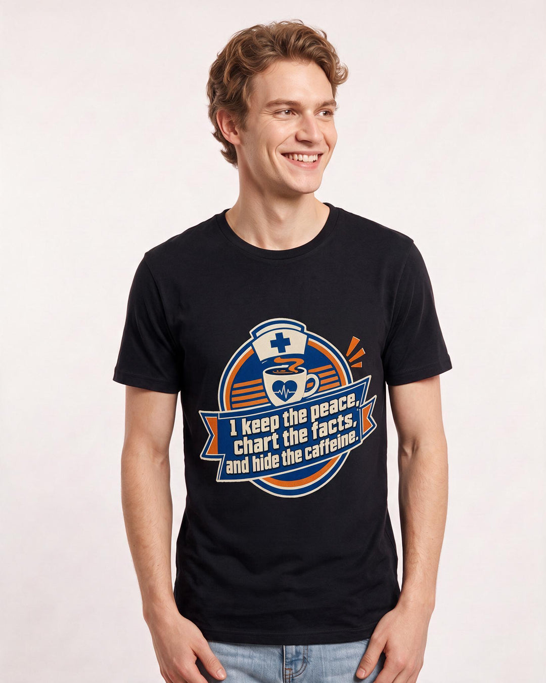 Nurse Gift Men's Black T-Shirt - I keep the peace, chart the facts, product image 3