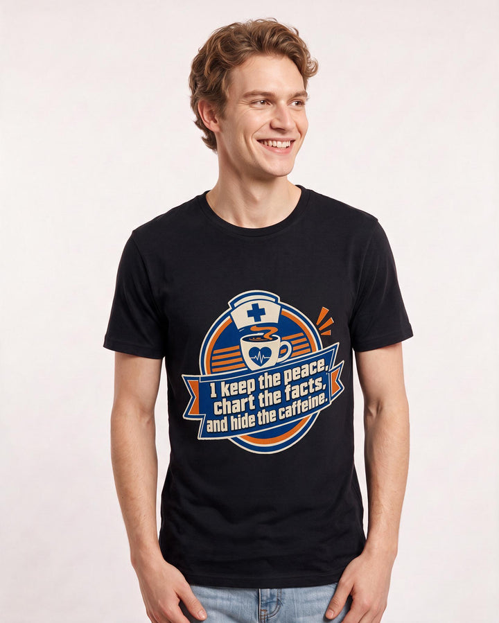 Nurse Gift Men's Black T-Shirt - I keep the peace, chart the facts, product image 3
