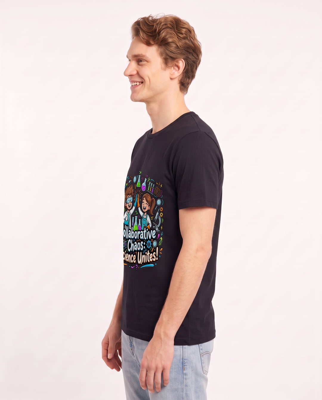Collaborative Chaos: Science Unites! Men's Black T-Shirt product image 3