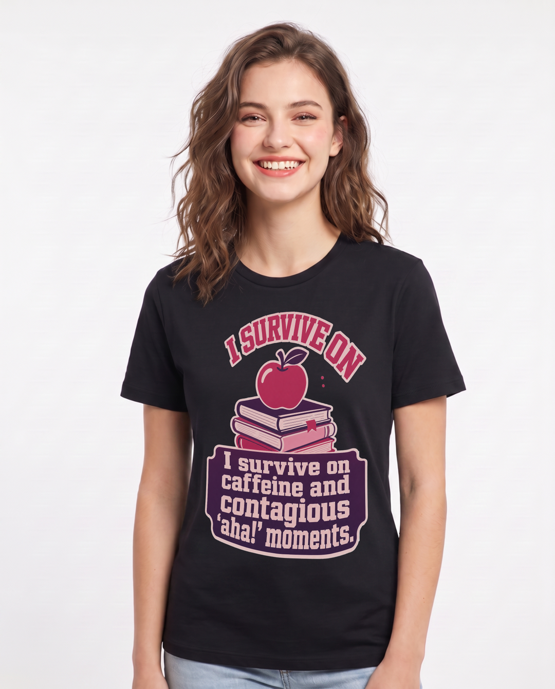 Teacher Gift Women's Black T-Shirt - I survive on caffeine and product image 1
