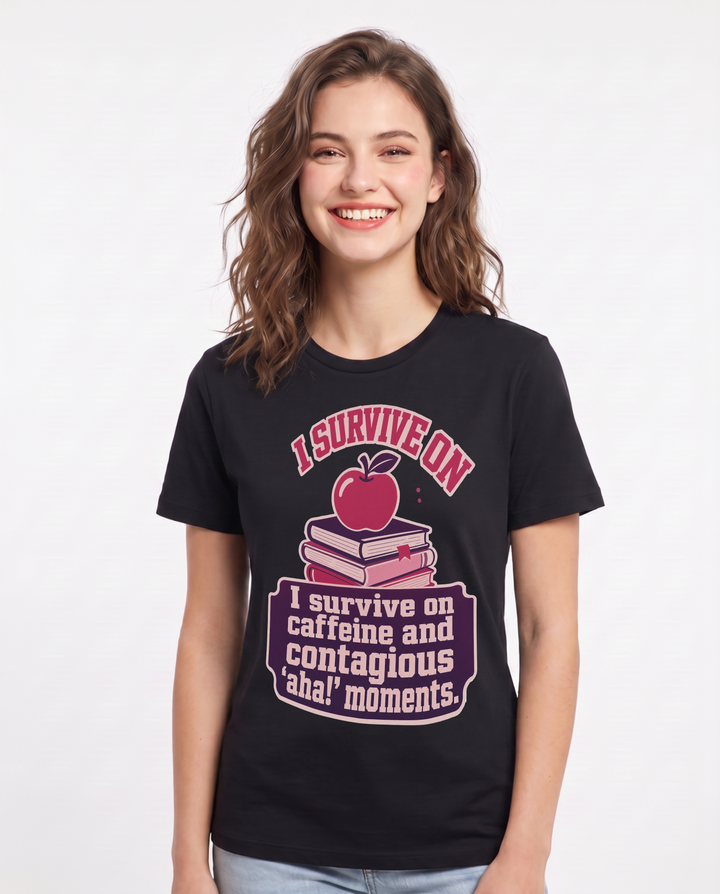 Teacher Gift Women's Black T-Shirt - I survive on caffeine and product image 1