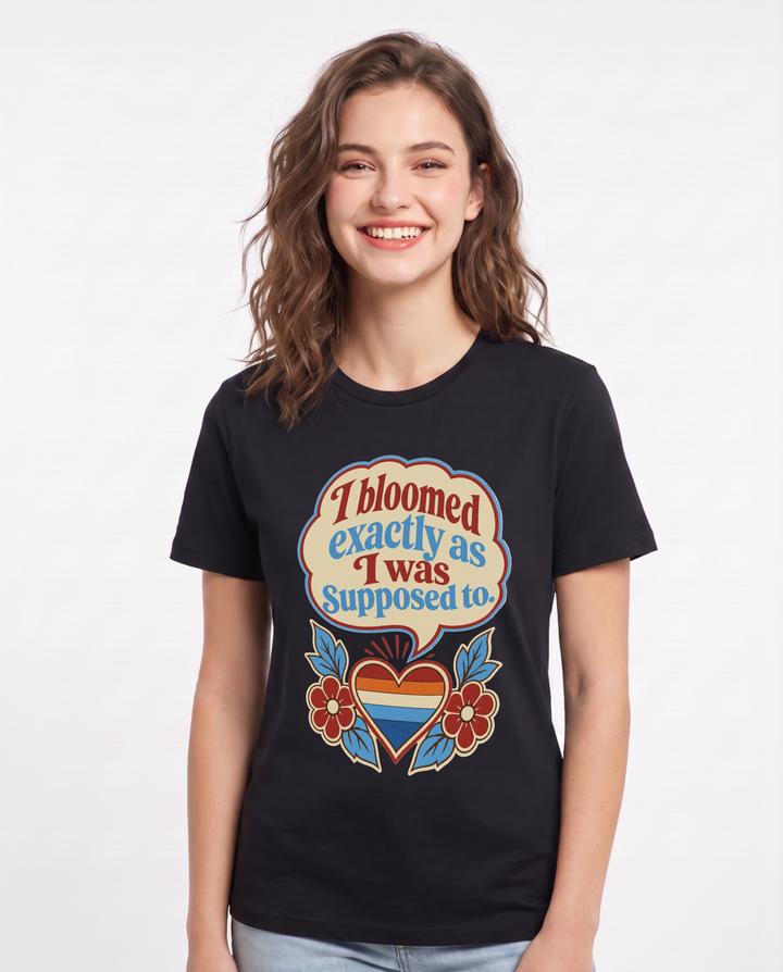 Graphic Women's Black T-Shirt - I bloomed exactly as I was supposed product image 1