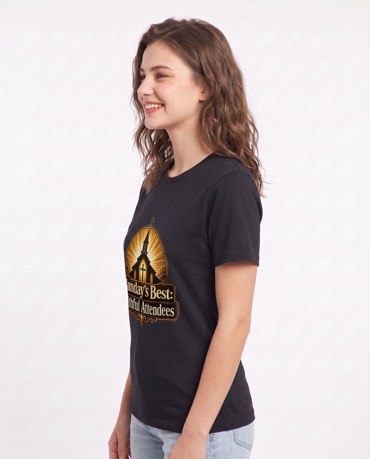 Sunday's Best: Faithful Attendees Women's Black T-Shirt product image 3