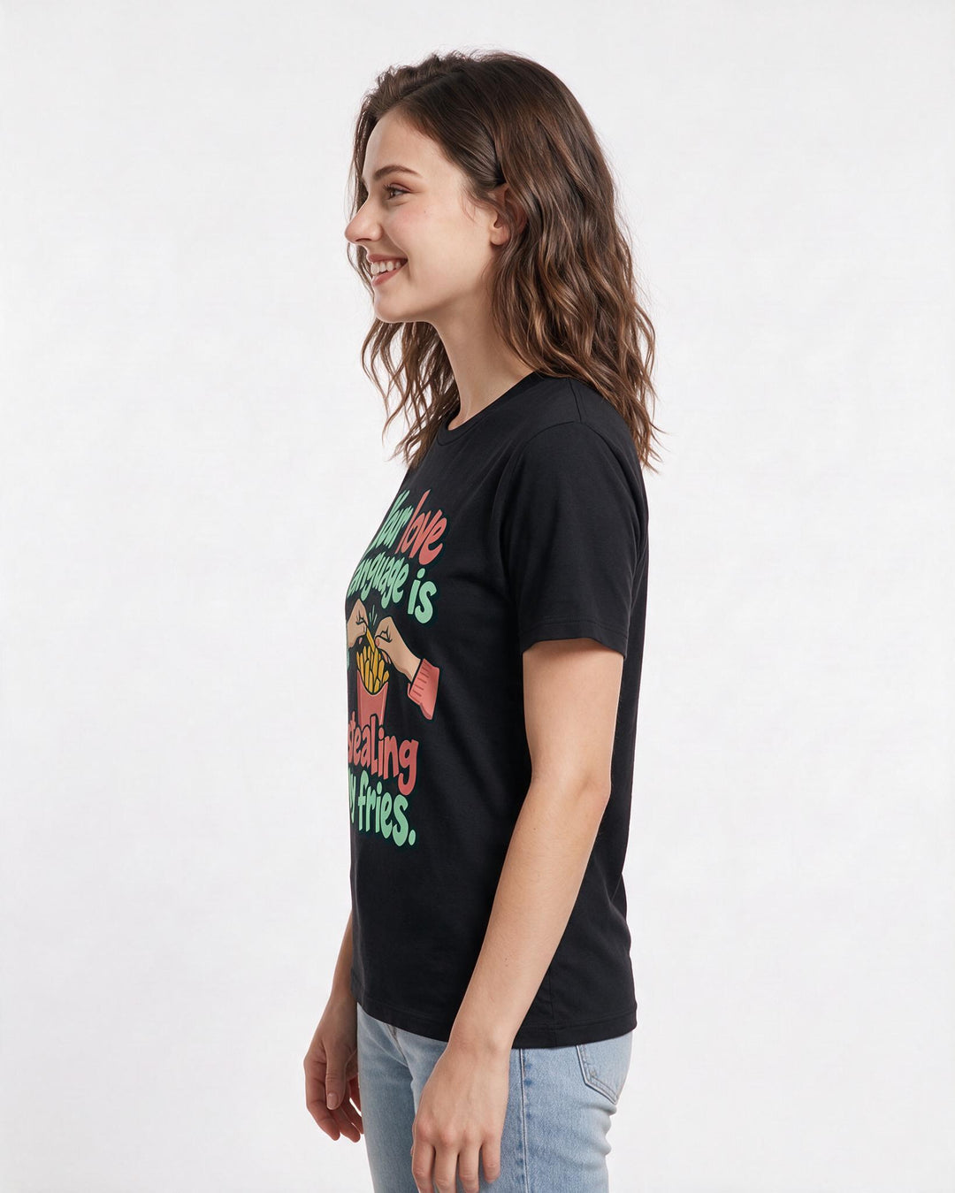 Couples Black T-Shirt for Women – Everyday Expression Graphic Tee product image 2