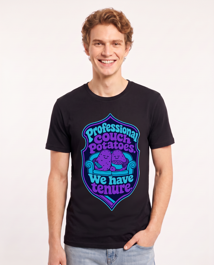 Couples Men's Black T-Shirt - Professional couch potatoes. We have product image 1