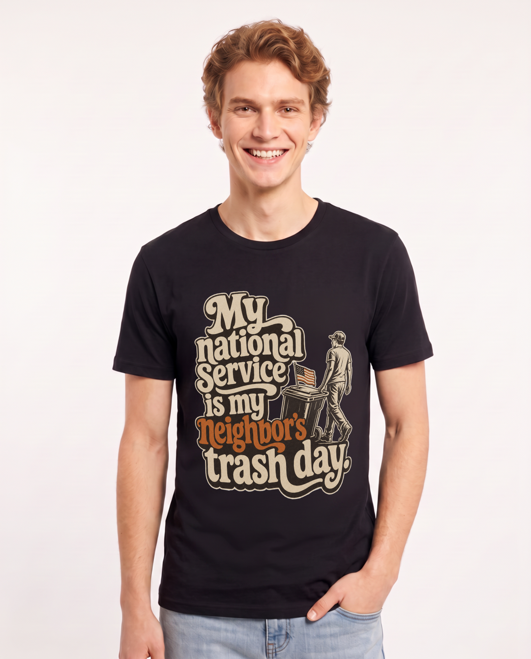 Patriotic Men's Black T-Shirt – My national service is my neighbor's product image 1