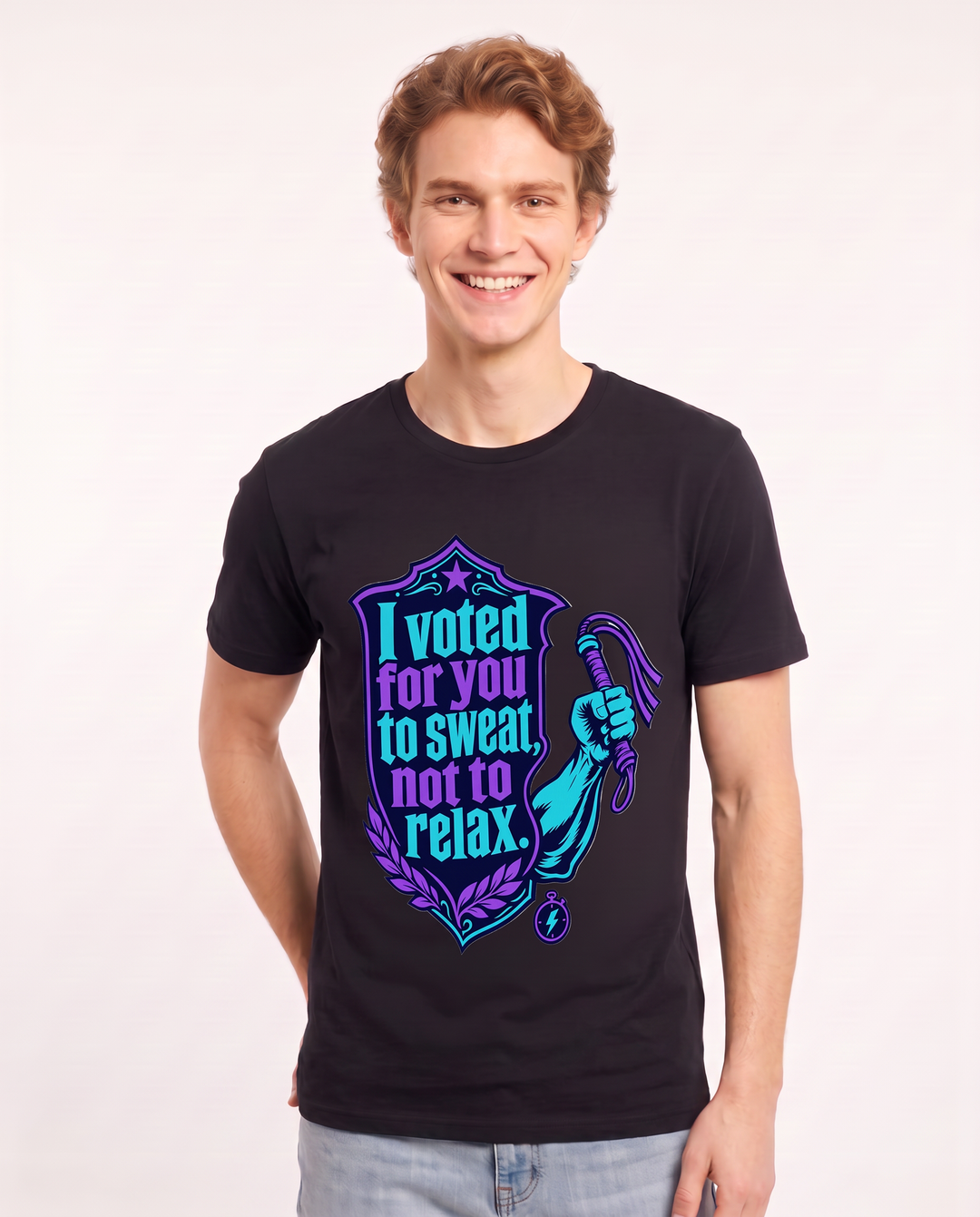 Graphic Men's Black T-Shirt - I voted for you to sweat, not to relax. product image 3