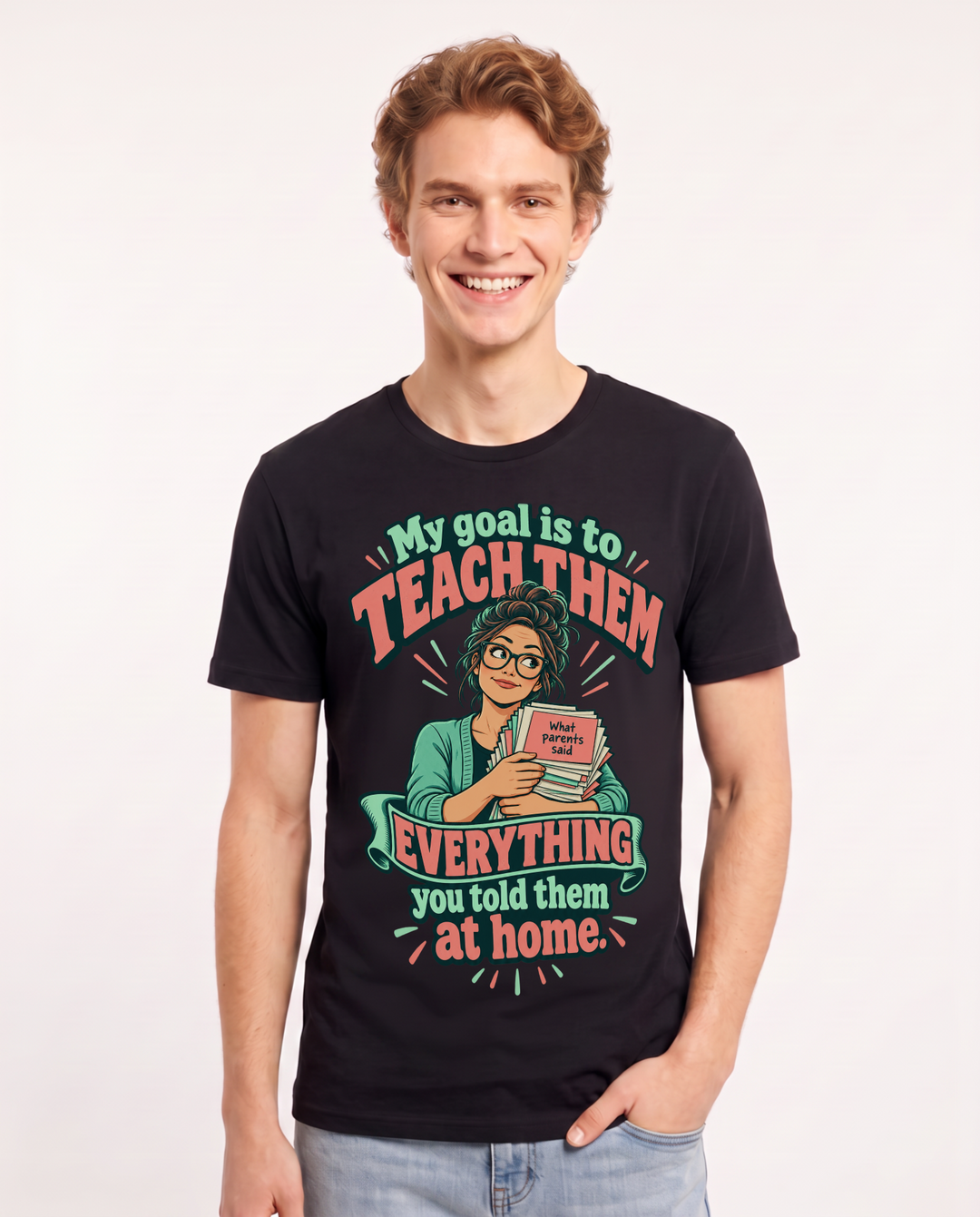 Teacher Black T-Shirt for Men – Everyday Expression Graphic Tee product image 3