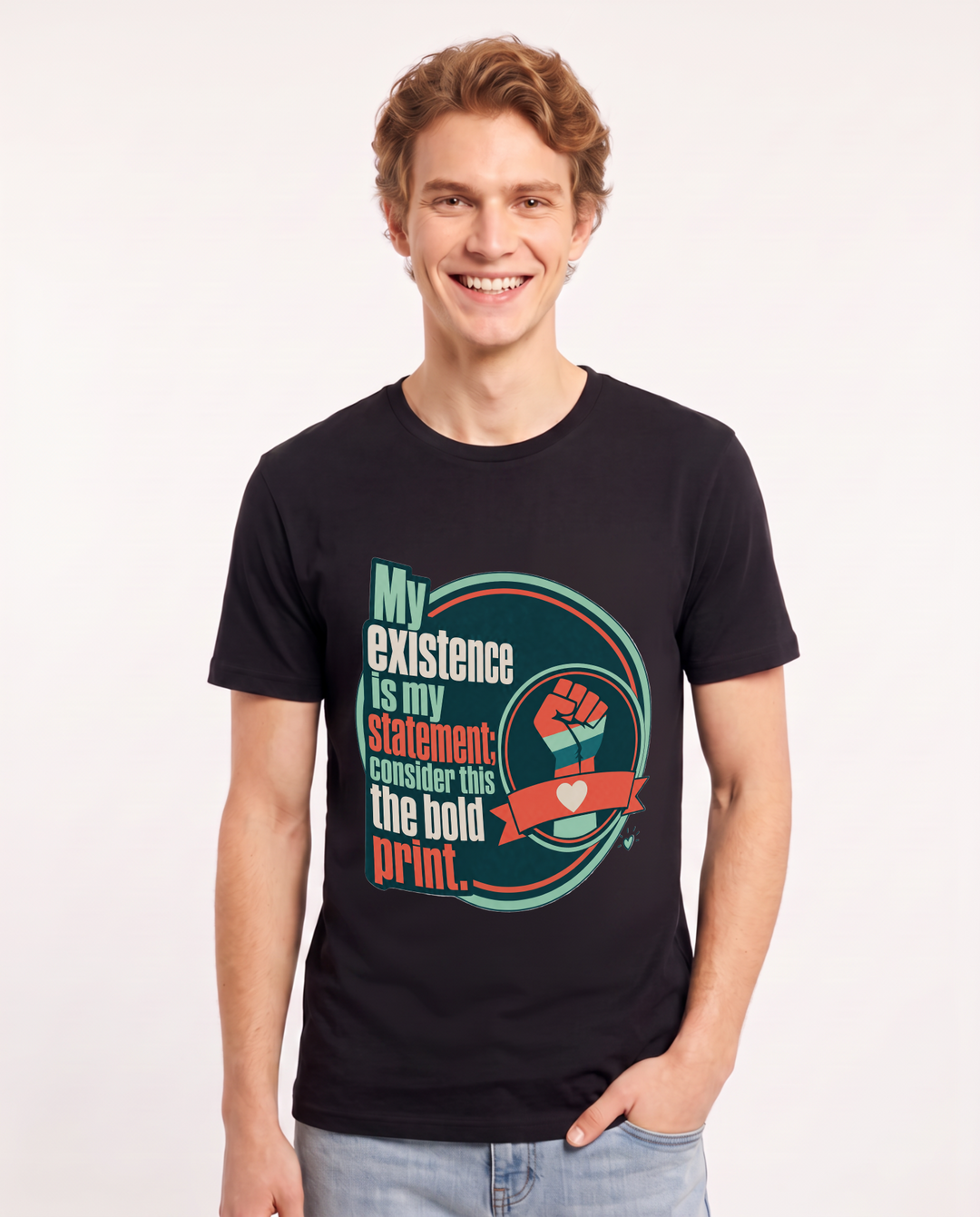 Graphic Men's Black T-Shirt - My existence is my statement; consider product image 1
