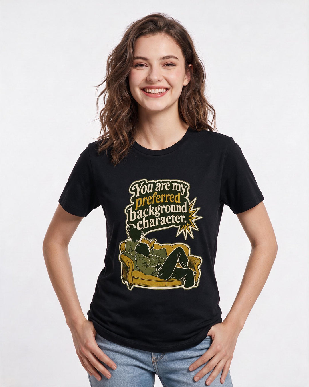 Funny Couples Women's Black T-Shirt – You are my preferred background product image 3