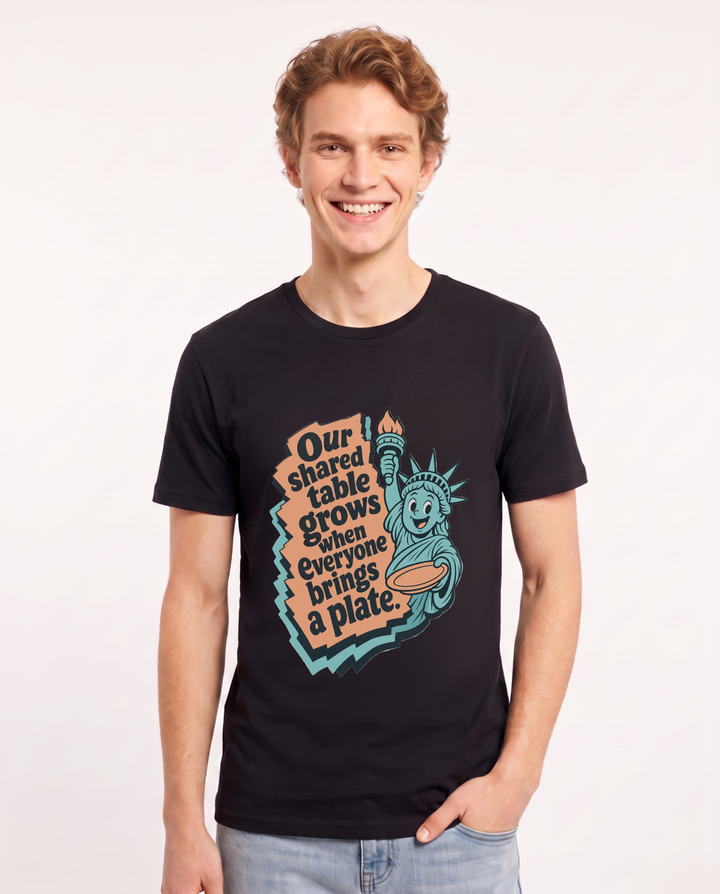 Graphic Men's Black T-Shirt - Our shared table grows when everyone product image 1